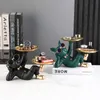 Liging Black French Bulldog Butler med dubbla guldmetallfackstatyer och skulpturer Rumdekor Hem Butler Staty Ornament 240127