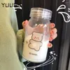 Water Bottles 450ml Kawaii Bear Glass Cartoon Bottle Eco Friendly Cute Cups For Student Girl Gift Milk Coffee Waterbottle