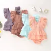 Lioraitiin – barboteuse en coton pour bébé fille, vêtements avec ourlet à volants, couleur unie, sans manches, tenue globale, ensemble décontracté