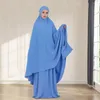 Etniska kläder Satin Abaya och Khimar Set för kvinnor Caftan 2 Piece Islamiska huva Abayas Ramadan Eid Muslimska bönplagg Dubai Turkiet