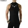 Men's Tank Tops 2024 Men Solid Color Turtleneck Sleeveless Knitted Casual Vests Summer Streetwear Fashion Clothing INCERUN S-5XL