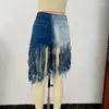 Women's Shorts Blue Contrast Jeans 2024 Summer Fringed Stretch High Waist Short Style Ladies Fashion Sexy Denim XL