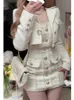 Koreaanse Stijl Elegante Vintage Tweedelige Set Vrouwen Zoete Wollen Korte Jassen Kwastje Ontwerp Mini Jurk Pak Vrouwelijke Mode Outfitn 240122