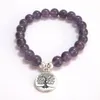 Bracelet à breloques arbre de vie pour hommes, perles d'améthystes de 8mm, énergie OM, pierre de guérison, bijoux Mala pour femmes, 230F