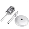 Microphones 2x Modèle d'hélice microphone de bureau avec hauteur réglable Classic Retro Style Stand Fake Mic Silver