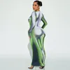 الفساتين غير الرسمية الموضة y2k المرأة 3D الجسم طباعة فستان طويل الأكمام نمط maxi bodycon فستان رفيع