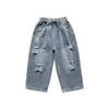 Pantaloni Autunno Bambini Moda Jeans strappati Ragazzi Pantaloni in denim casual morbidi in cotone