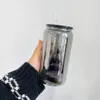 Återvinningsbart högt borosilikatglas BPA Gratis Middle Night Metal Spegel Black Plated 16 Oz Beer Soda Can Tumbler Glasögon med plastlock och halm för UV DTF -omslag