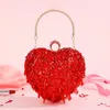 Torebki wieczorowe Red Love Serce w kształcie serca z górną rączkę luksusowe kryształowe diamentowe bręki ślubne ślubne bankiety torebka łańcucha imprezowego