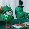 Beautiful Decorative Green Hat Festival Irish Green Leaf Festival Luminous Bird Statue Desktop Male and Female Statues 240129