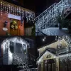 ソーラーストリートガーランドハウスクリスマスライトガーデンデコレーション装飾屋外LEDフェストーンのアイシクルカーテンライトDroop0.6m