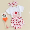 Ensembles de vêtements pour bébés filles, tenue de saint-valentin, manches courtes, imprimé coeur sucette, barboteuse, bandeau, 3 pièces, ensemble pour tout-petits