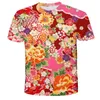 Homens camisetas 3D Nordeste China Flores Impressão Camisa para Homens Kid Moda Streetwear Cool Mangas Curtas Coloridas Y2K Roupas Tee