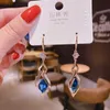 Stud 2021 Trendy Korean Long Earrings For Women Blue Crystal Geometry Elegant Female Dangle Drop Earrings Fashion Jewelry Accessories YQ240129