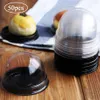 50pcs Mini Round Cake Boxes And Packaging Transparent Plastic Box For Cake With Lid Egg-Yolk Puff Mooncake Box Clear Packing Box300m