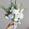 Wedding Flowers Artificial Flower Silk Rose Green Eucalyptus Leaves Bridal Bouquet Fake For Table Party Bridesmaid