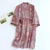 Women's Sleepwear 2024 Japanese Kimono Cotton Loose Bathrobe Lace Up Sweat Steaming Gown Pajama Ladies