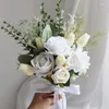Wedding Flowers Artificial Flower Silk Rose Green Eucalyptus Leaves Bridal Bouquet Fake For Table Party Bridesmaid