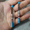 Dangle Earrings Vintage Blue Stone Long Rod Drop For Women Tribal Jewelry Handmade Metal Boho Ethnic Brincos Mujer