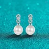 Studörhängen AZ829-E LEFEI Fashion Diamond-set Moissanite nummer 8 Pearl For Charm Women 925 Silver Party Elegant Jewelry Gift