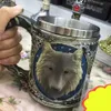 1Piece Wolf Beer Mug Cool Celtic Resin Stainless Steel 3D Wolf Goblet Drinkware Mug Gothic Dinner Party Decor Y20010267d