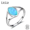 Ringar LiCliz 925 Sterling Silver Rings Women Blue Solitaire Opal Ring Wedding Band Big Gemstone Water Drop Cocktail Ring Brinco LR0364