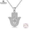 Pendants Eudora 925 Sterling Silver Evil Eye Hamsa Hand Pendant Collier For Men Women Angel Appeler Fine Jewelry For Dropshipping Cyd312