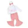 Conjuntos de roupas Bebê Meninas Primeiro Aniversário Outfit Manga Longa Um Floco De Neve Romper Ribbed Flare Pants Headband Born Spring Roupas