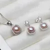 Sets Vintage natürliche Süßwasserperlen-Schmuckset, 925 Sterling Silber Perlenkette und Ohrring-Sets Weiß Schwarz