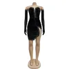 Casual Kleider Joskaa Solide Samt Plissee Strass Mini Frauen Hipster Sexy Wrap Brust Langarm, Figurbetontes Kleid 2024 Party Clubwear