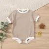 Rompers sommar baby flicka pojke romper våffla kort ärm skjorta solid bodysuit outfit jumpsuits kläder