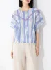 Koszulki damskie THE-end Miyake Mashing Design okrągła szyja T-shirt 2024 Summer Print Bat Rleeve Tassel Top Women Top Women