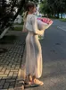 Casual Dresses Tossy Hollow Out Knit Maxi Dress Female Slim Long Sleeve Summer 2024 Beach Holiday Patchwork Knitwear For Women