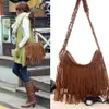 Kvinnor Trending Cross Body Plain Bag Tassel Scrub Faux Suede Fringe Messenger vanlig axelhandbag173k