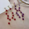 Stud Vintage Fashion Rose Drop Earrings for Women Red Purple Flower Long Tassel Rhinestone Dangle Earring Wedding Party Jewelry Gift YQ240129