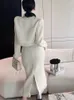 Franse Vintage Kleine Geur Tweed Tweedelige Sets Dames Outfits Hoge Kwaliteit Omzoomd Jasje Lange Rok 2 Delige Pakken 240118