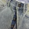 Men's Jeans Muddy Yellow Splash Ink Wash Worn Straight Leg Wide-leg Casual Pants