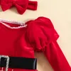 Kız Elbiseler Mababy 6m-4y Noel yürümeye başlayan çocuk çocuklar kırmızı elbise uzun kollu payetler Tül Bow Tutu Party Head Band Xmas Kostümler D05