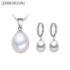 Uppsättningar Zhboruini Pearl Smycken Set Natural Freshwater Pearl Necklace Drop Zircon Earrings 925 Sterling Silver Smycken Set for Women