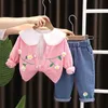 Ensembles de vêtements printemps et automne bébé Zou Ju poupée collier ensemble 0-5 ans fille tricoté veste jean deux pièces simple vêtements de sport décontractés