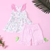 Kläder set baby flicka kläder set 2 st bomull dräkt djur broderi bodysuit t-shirt blommor kläder rosa shorts 1-8t småbarn Girs