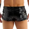 Cuecas masculinas sexy wetlook látex couro transparente boxer shorts com zíper erótico puro masculino lingerie calças calcinha