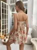 Women's Sleepwear Summer Floral Print Lace Trim Mesh Nightdress Slips Hollow Out Night Dress Babydoll Bride Nightwear