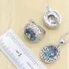 Necklaces 925 Silver Bridal Jewelry Set for Women Rainbow Zirconia Hoop Earrings Necklace Pendant Ring Party Birthday Gift