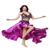 Sahne Giyin Yenilik Üst düzey Rekabet Göbek Dans Takım Sequin Kakılış Sütyen Ayrılmış Büyük Etek Seksi Performans Kadın Yetişkin