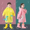 Raincoats Cartoon Dinosaur Kids Rain Coat Children Windproof Poncho Boys Girls Rainwear Student Green Outdoor Waterproof