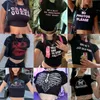 Women's Tanks Camis Summer Sexy Tank Tops Punk Vintage Cyber Letter Graphic Black Vest Gothic Style O-neck Short Sleeve Crop Tops Women Slim Tanks T240129