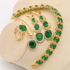 Collana topazio verde set di gioielli color oro per le donne collana da sposa orecchini anello aperto bracciali con ciondolo gioielli da sposa regalo 4 pezzi