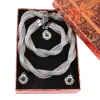 Strängar överdrivna stora chokerhalsband för kvinnor afrikanska pärlor uttalande kedja armband örhängen ring smyckesuppsättningar +presentförpackningar