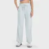 LU-1912 Women Stretch Drawstring Waist Straight Pants Pocket Is Slim High Waist and Hip-lifting Leisure Sports Pants